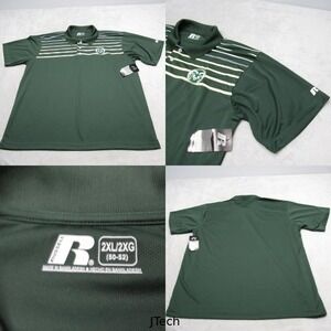 Colorado State Ram Polo Shirt Mens‎ 2XL Russell Green Striped Short Sleeve NWD